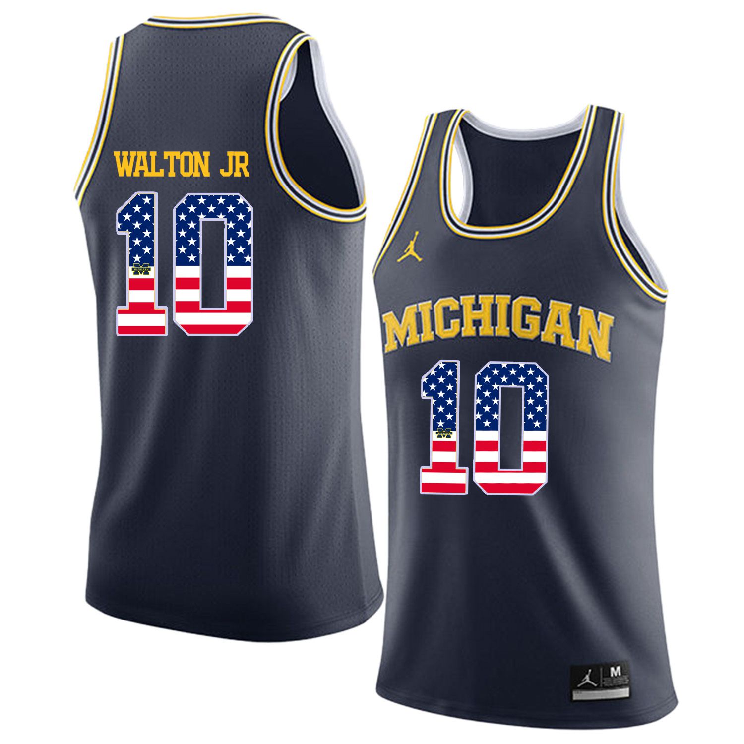 Men Jordan University of Michigan Basketball Navy #10 walton jr Flag Customized NCAA Jerseys